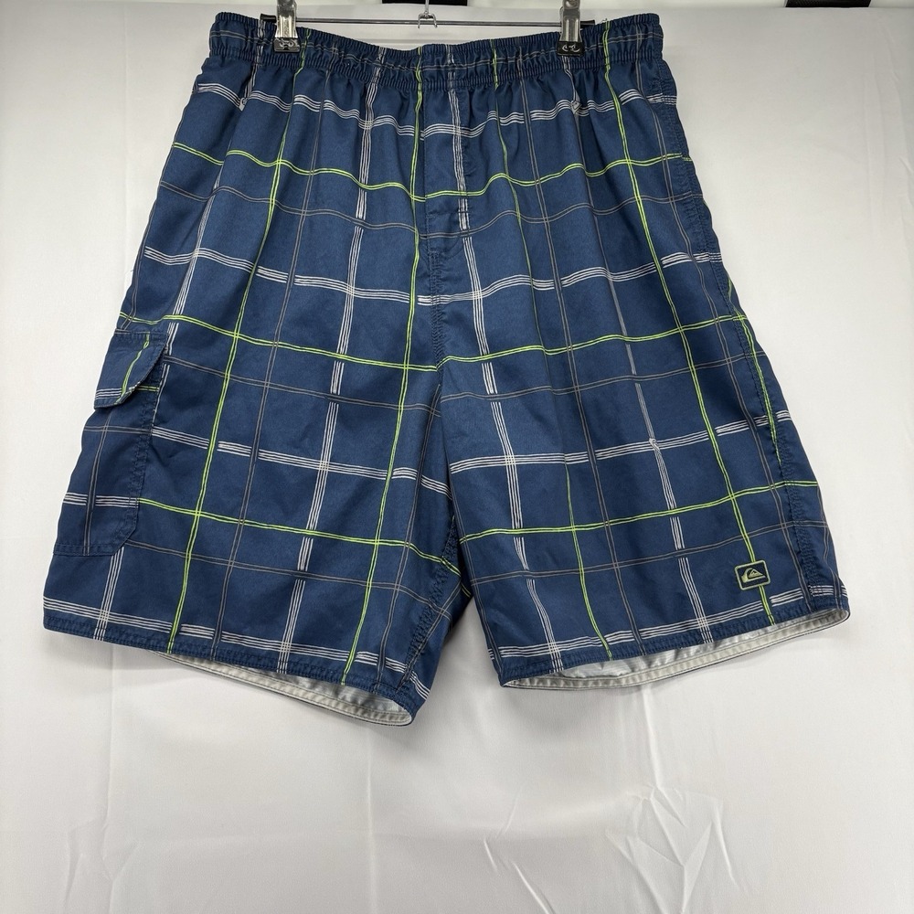 QuickSilver Waterman Collection‎ Men's Board Shorts Navy Plaid W Line Green S XL